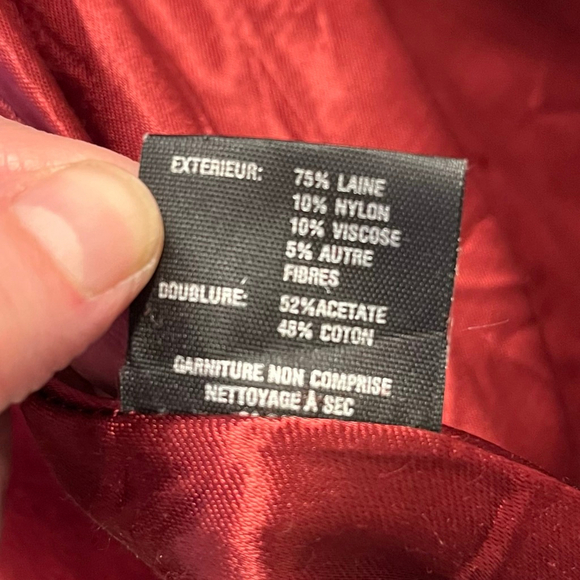 Vintage 80s Red Wool Coat Made in Canada Pea Coat Winter Holiday Puff Sleeve S/M - Picture 13 of 16